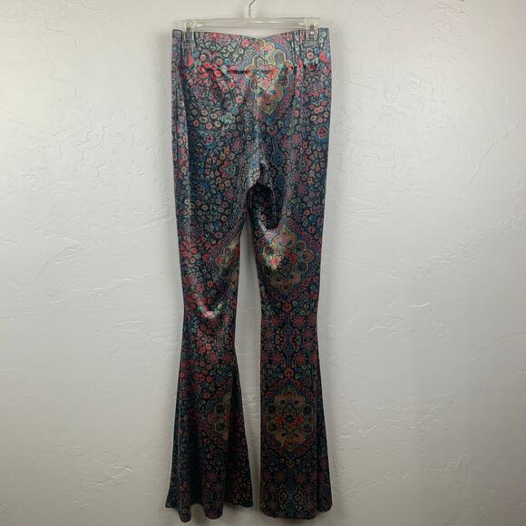 Judith March Arabian Nights Pants Medium Black Floral High Waist Flared Pull On - Picture 3 of 9